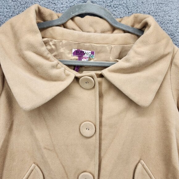 Buffalo David Bitton Women's Large Beige Swing Coat Button Front 3/4 Bell Sleeve - Picture 6 of 12
